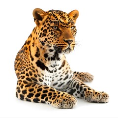 Fototapeta premium Leopard Resting on White Background