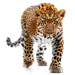 Obraz premium Leopard walking on white background