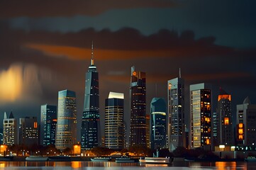 Naklejka premium Beautiful modern city skyline illuminated at night