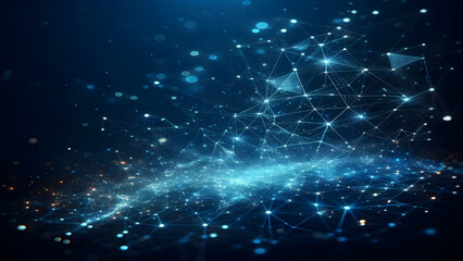 Blue abstract background with network grid and particles