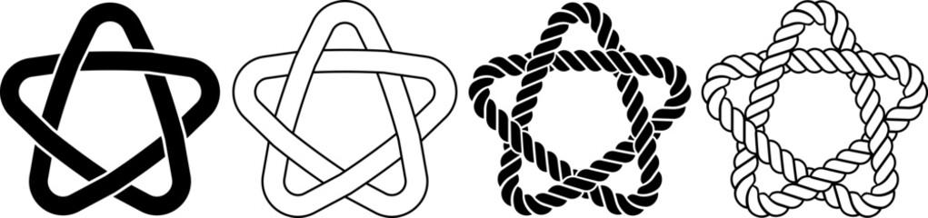 Cinquefoil knot or Solomon's seal knot rope icon set