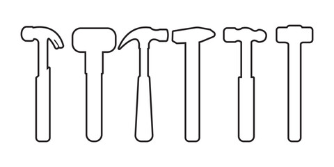 Hammers outline icon set. Hammer vector thin line  tool. Workshop instrument collection. Vector illustration design.