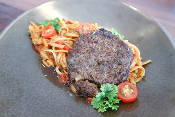 hamburg beef pasta or pasta with tomato sauce , red sauce pasta or red pasta