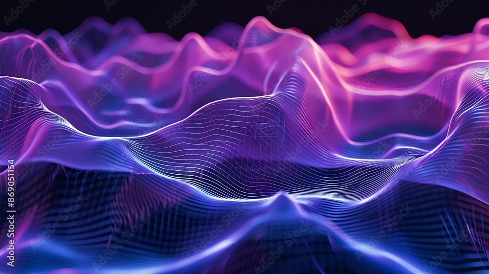 Poster abstract waves shape glowing in ultraviolet spectrum background for banner backdrop or texture for 3