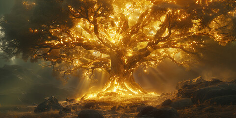  a sacred golden tree  amidst the tranquil forest