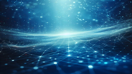Blue abstract background with network grid and particles