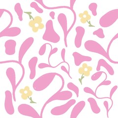 Seamless pattern Yellow flowers and pink leaves