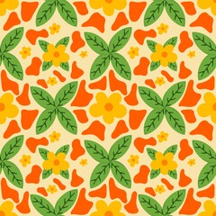 seamless pattern Yellow flowers and green leaves