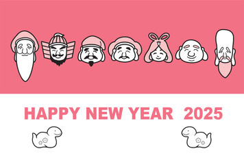 2025年　巳年　ポップな七福神の年賀状
