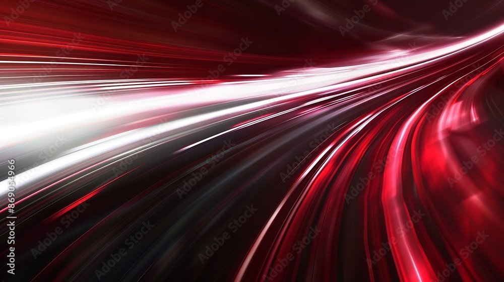 Leinwandbilder abstract background with diffused tracks of bright red and white rays against dark blurred surface :