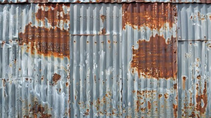 Obraz premium The image is of a rusted metal wall with a lot of holes and rust