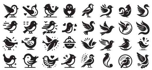 Bird silhouette collection. Set of black bird silhouettes. Vector elements for design.