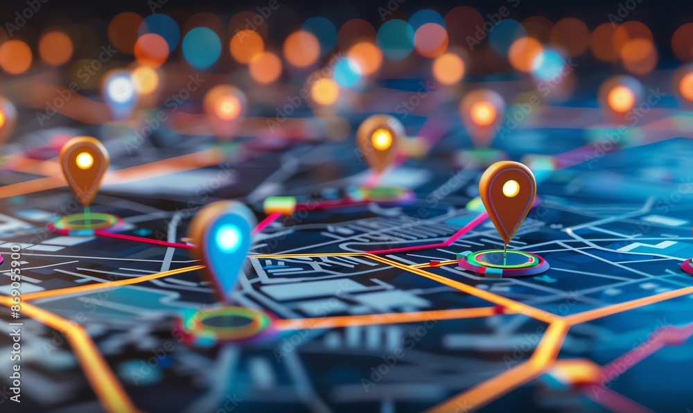 Poster navigation app interface with location pins