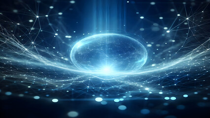 Blue abstract background with network grid and particles