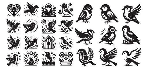 Bird silhouette collection. Set of black bird silhouettes. Vector elements for design.