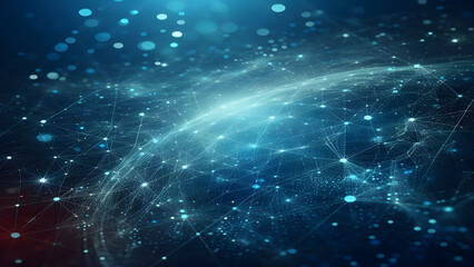 Obraz premium Blue abstract background with network grid and particles