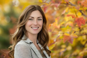 Professional headshots with autumn foliage background, Autumn Business, Warm and approachable portraits for business profiles