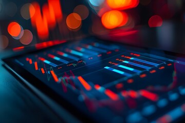 Close-up of a digital tablet displaying stock market graphs., clean background, Photo stock style, clean background, no copyrighted logo, no letters
