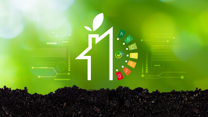 Energy efficiency concept, energy efficiency rating for energy efficient house building rate label...
