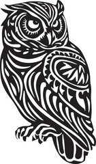 A Monochromatic tribal Owl silhouette Illustration vector .