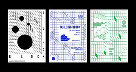 3d square line background poster design set isometric boxes line cubic flyer cubes blocks circle pattern outline shapes set abstract geometric black blue green line templates modern minimal geometry 