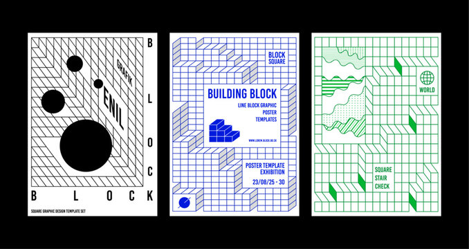 3d square line background poster design set isometric boxes line cubic flyer cubes blocks circle pattern outline shapes set abstract geometric black blue green line templates modern minimal geometry 