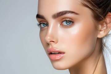 Fototapeta premium Closeup Portrait of Beautiful Woman with Blue Eyes and Makeup