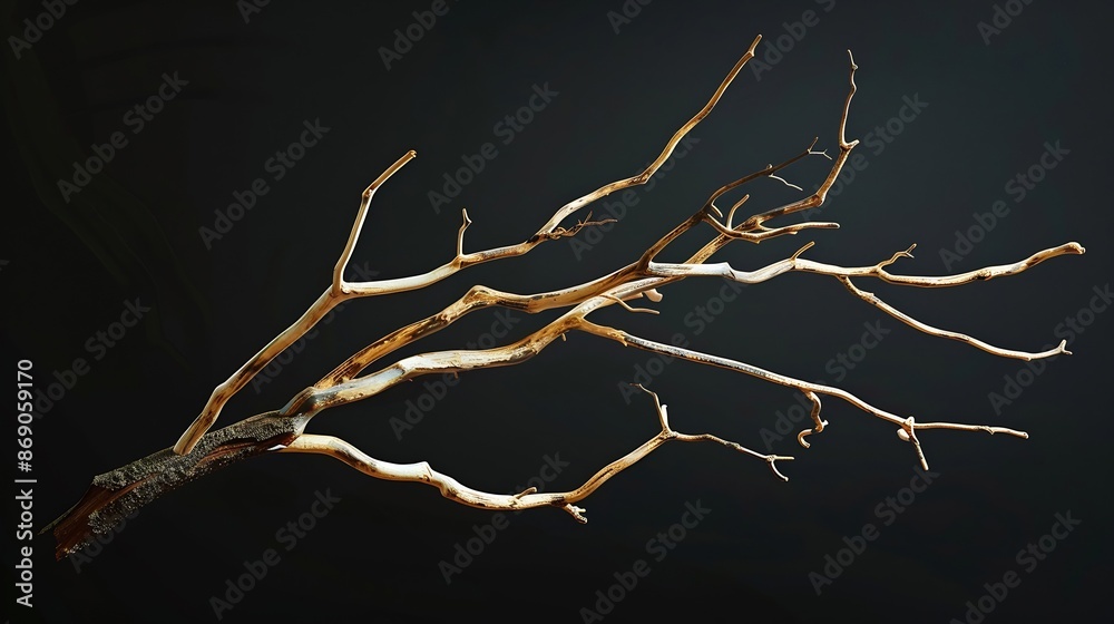Poster Dry tree branch isolated on black background : Generative AI