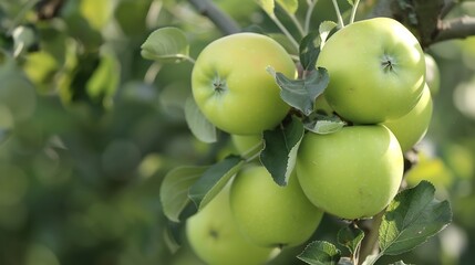 Apple orchard with an unripe harvest of green apples apple orchard with a harvest of apple fruits in the summer : Generative AI