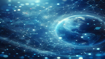 Blue abstract background with network grid and particles