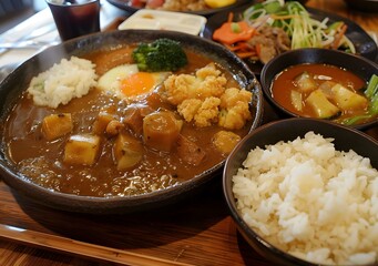 Japanese Curry Rice with Fried Cauliflower and Egg