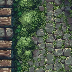 Pixel Art Top View Rocks Forest