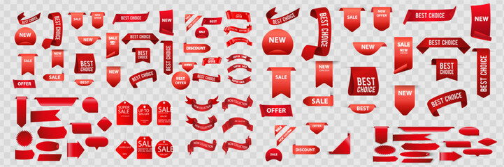 New collection tags. Vector badges and labels. Paper ribbons.