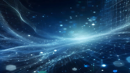 Blue abstract background with network grid and particles