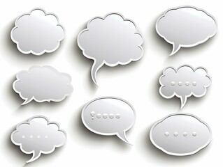 Set of white speech bubbles on a white background.