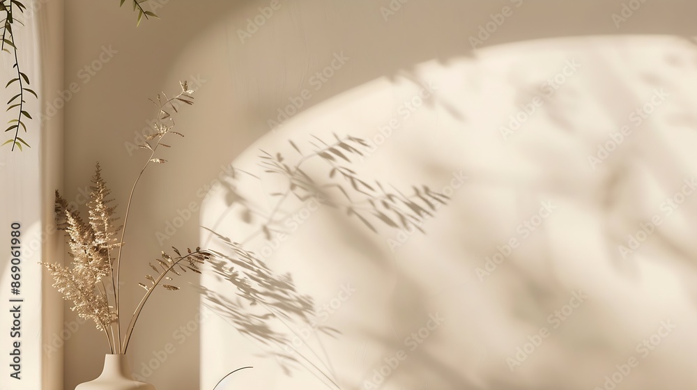 Poster minimalistic abstract gentle light beige background for product presentation with light andand intri
