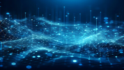 Obraz premium Blue abstract background with network grid and particles