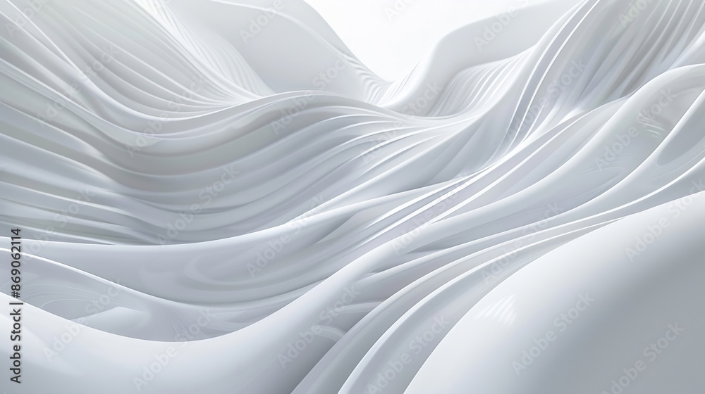 Fototapete abstract white gray background with wavy smooth lines flowing on it : generative ai