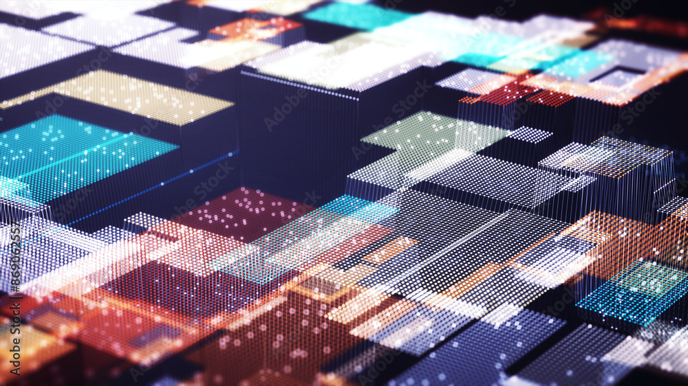 Poster big data technology background. motion of digital data flow. transferring of big data. artificial in