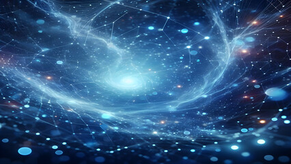 Fototapeta premium Blue abstract background with network grid and particles