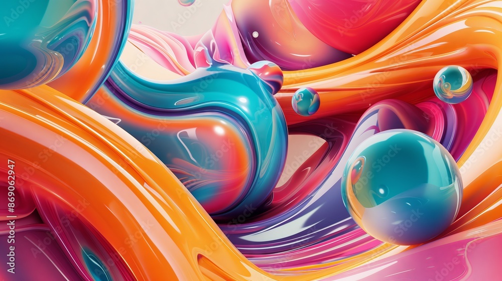 Poster a captivating 3d background with swirling shapes and vivid colors, creating a dynamic visual experie