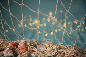 sea abstract blue background with a part of shell