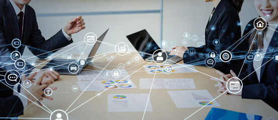 Meeting business people and communication network concept. Smart office. Digital transformation.