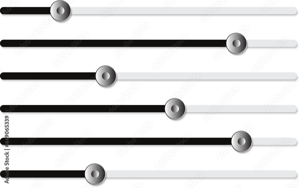 Poster volume control adjustment icon set, horizontal gradient slider button, vector illustration.