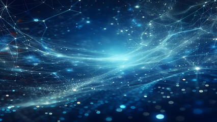 Fototapeta premium Blue abstract background with network grid and particles