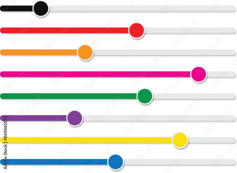 Poster switch slider adjustment icon set, horizontal coloring slider button isolated flat design, vector illustration.