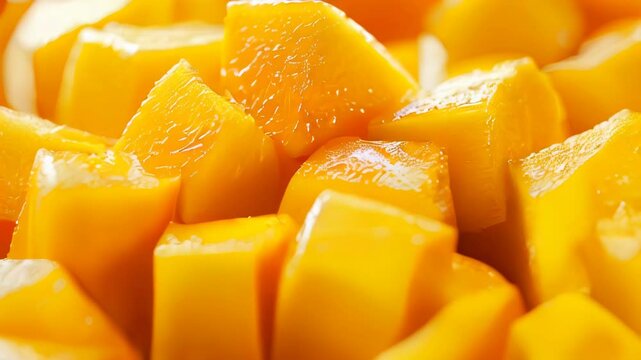 Closeup of yellow and orange mangoes slices.