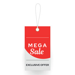 Mega sale exclusive shopping offer tag rope design template realistic vector illustration