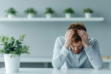 Exhausted Office Worker Taking Break in Isolated Corner of Office - Concept of Burnout Syndrome and Workplace Fatigue