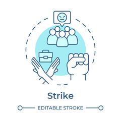 Strike soft blue concept icon. Worker protests. Bargaining business, employment association. Round shape line illustration. Abstract idea. Graphic design. Easy to use in infographic, presentation